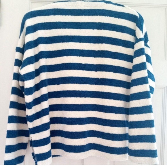 EUC Madewell MWL blue and ivory terry cloth long sleeve top worn once-size M - Picture 4 of 7